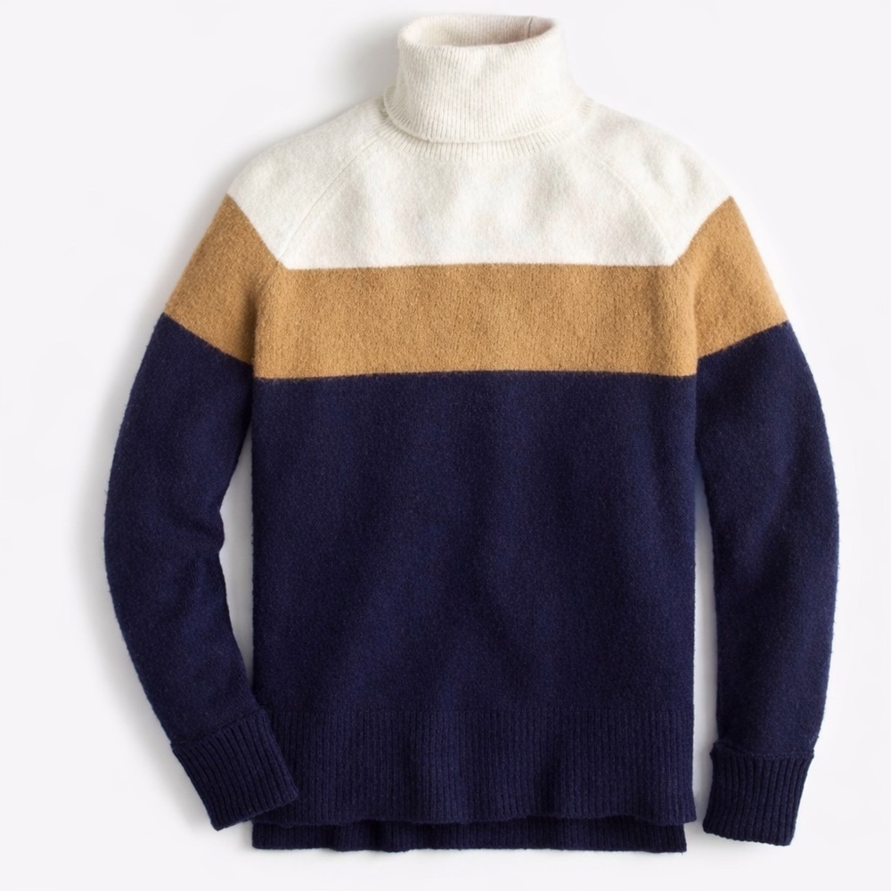 J.Crew Womens Colorblock Turtleneck Merino Alpaca Chunky Knit Sweater M Relaxed‎